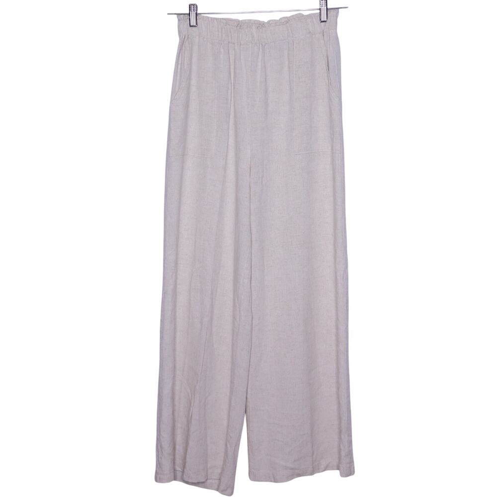 TYSA Linen Blend Wide Leg Trousers Oatmeal Lightweight Linen Casual Women's 2